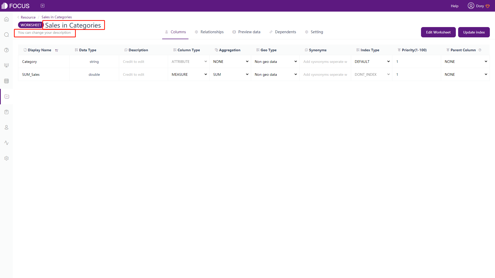 Figure 6-2-1 Detail page of table